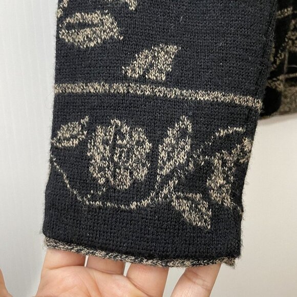 VTG Talbots Size S Black Gold Floral 100% Merino Wool Cardigan w/ Frog Closure - Picture 11 of 16